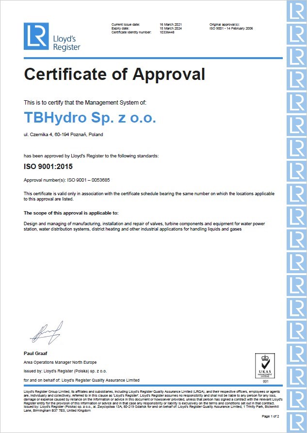 tbhydro quality certificates
